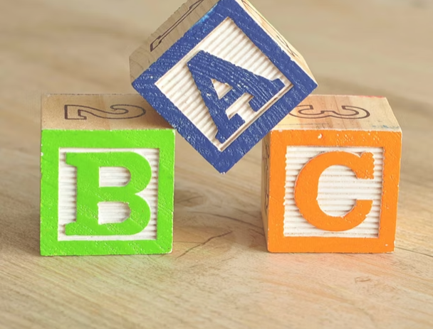 3 blokken met de letters B, A en C