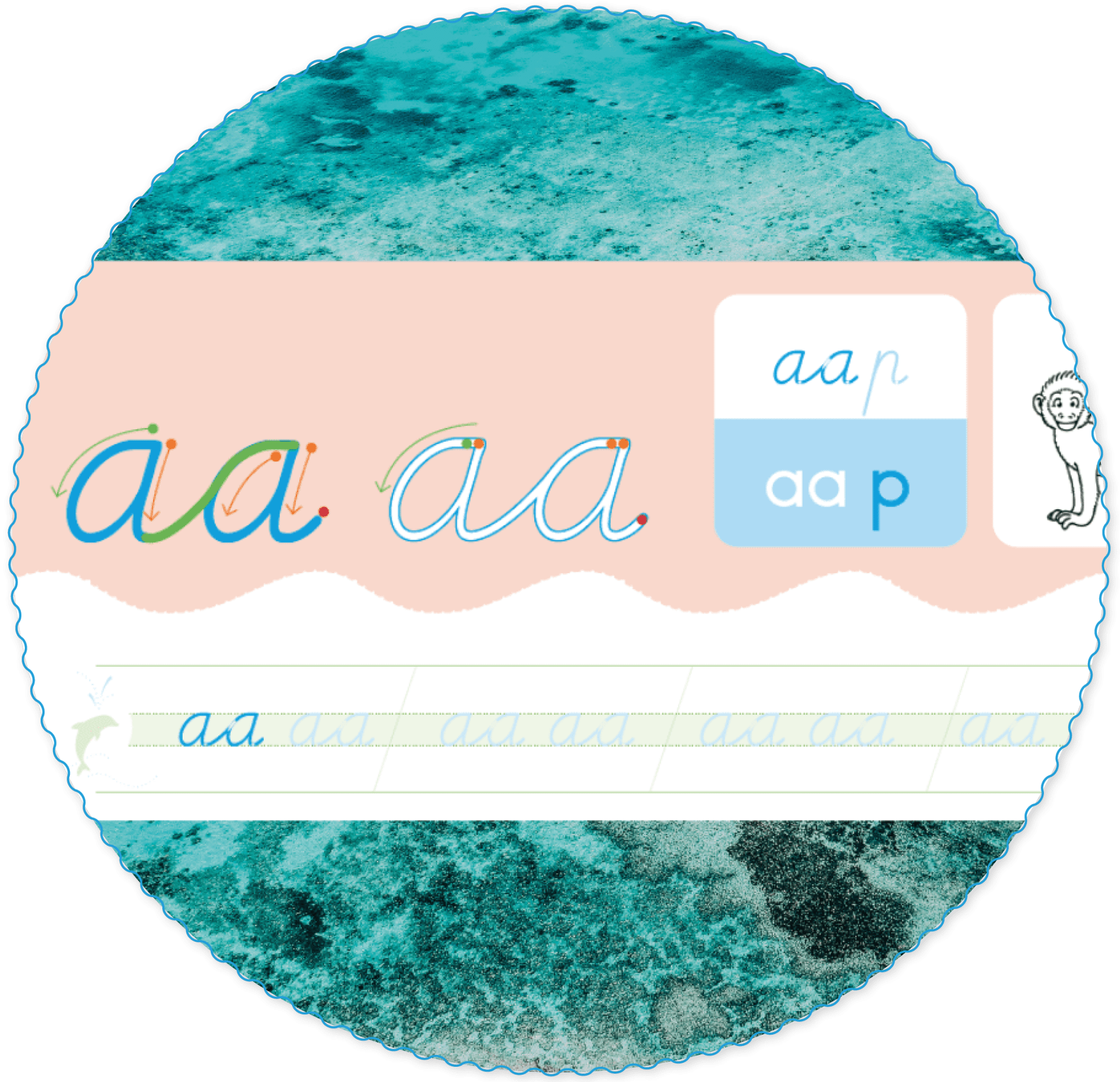 Detail van het aanleren van de letter a in SchrijfOceaan