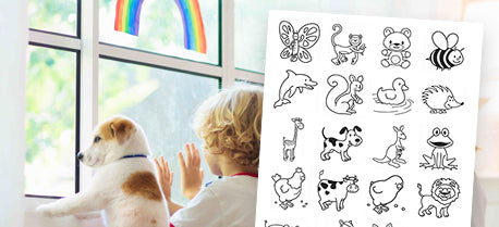 voorbeeldblad met dieren erop - achtergrond kind met hond